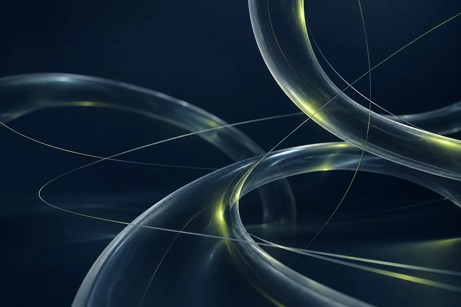 Composición abstracta de formas tubulares y líneas, en azul profundo y verde suave